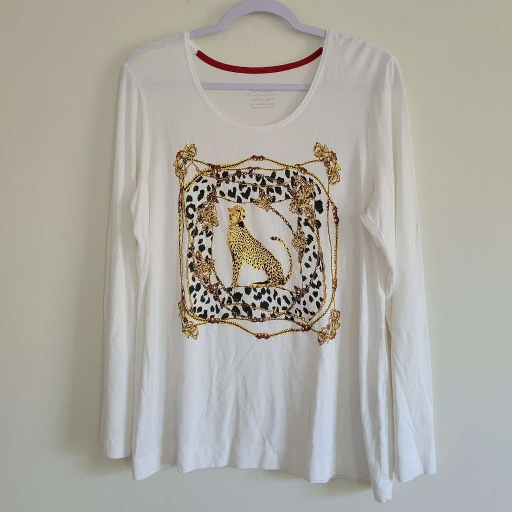 Chico's Cheetah Animal Print‎ Long Sleeve The Ultimate Tee 2 / L - Picture 2 of 6